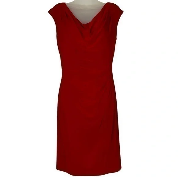 Lauren by Ralph Lauren Red Cap Sleeve Drape Neck Sheath Cocktail Dress Size 6 - Picture 5 of 13